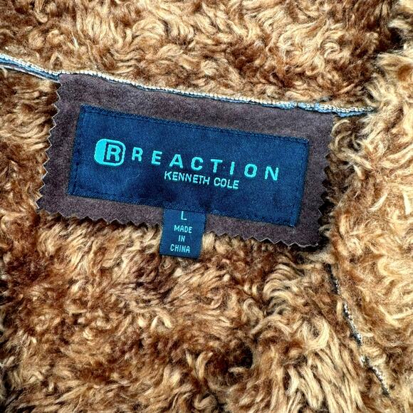 KENNETH COLE REACTION Women's Large Leather Jacket Coat Teddy Fur Lining Buttons - Picture 4 of 9